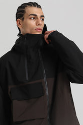 Men's Black & Coffee Asym-Zip Utility Pocket Waterproof Snow Jacket